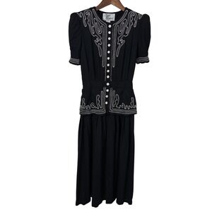 VTG Womens 80s Long Dress Western Dolly Parton‎ Country Prairie Rodeo Cord Sz 4